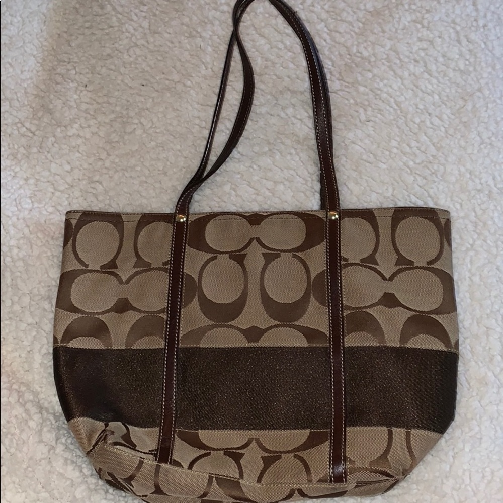 Coach Signature Brown Stripe Handbag Legacy